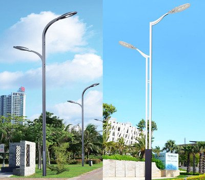 方管雙桿高低臂路燈桿